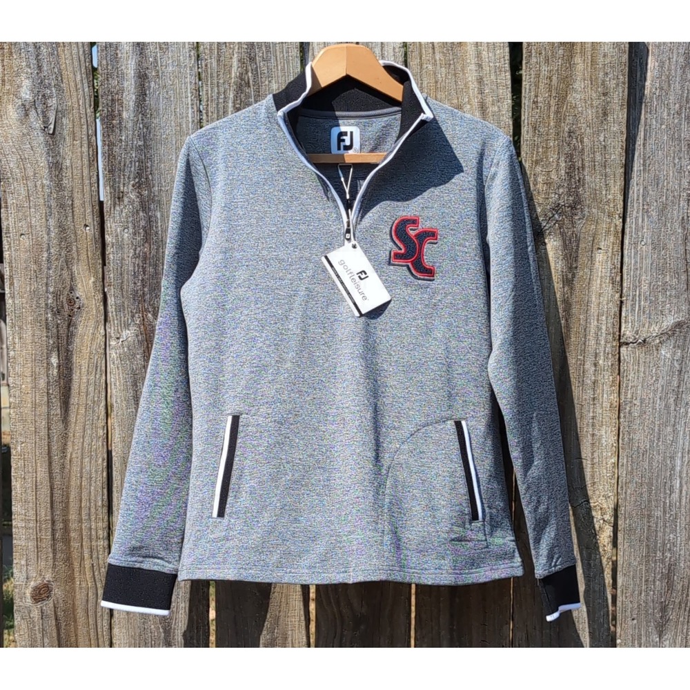 FootJoy Womens Half Zip Fleece Golf Pique Midlayer Black Heather SC Logo Small - Picture 2 of 9